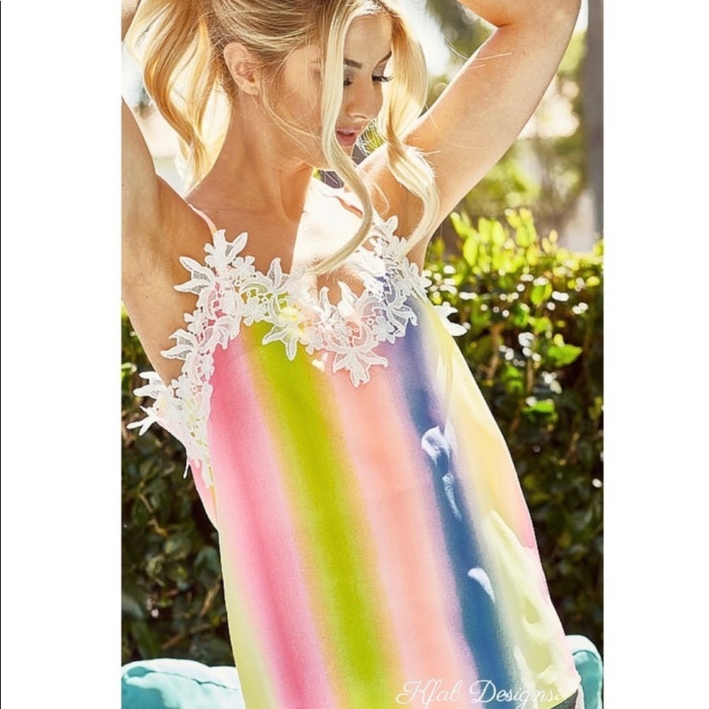 New! Clearance ๐ฅTie Dye Rainbow Crochet Flower Cami Top - Picture 7 of 13